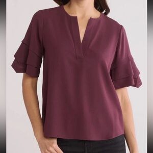Frame Denim Plum Ruffle Sleeve Blouse